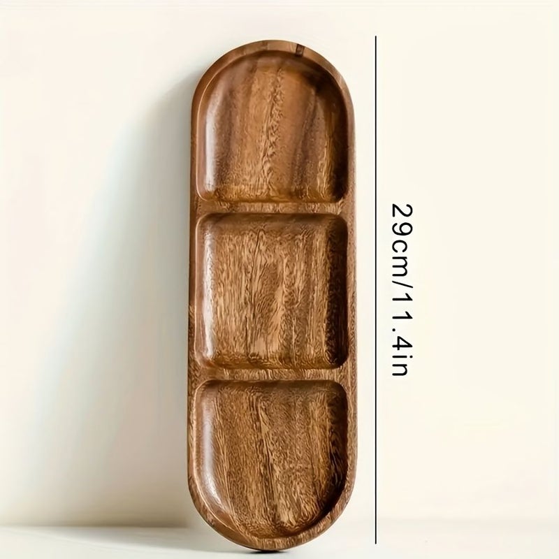 Acacia Wood Snack Tray 1pc Divided Display Plate for Cheese Nuts Fruits Bread - Image 3