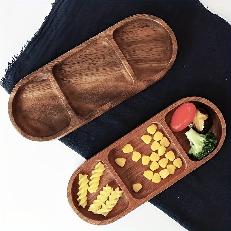 Acacia Wood Snack Tray 1pc Divided Display Plate for Cheese Nuts Fruits Bread - Image 4