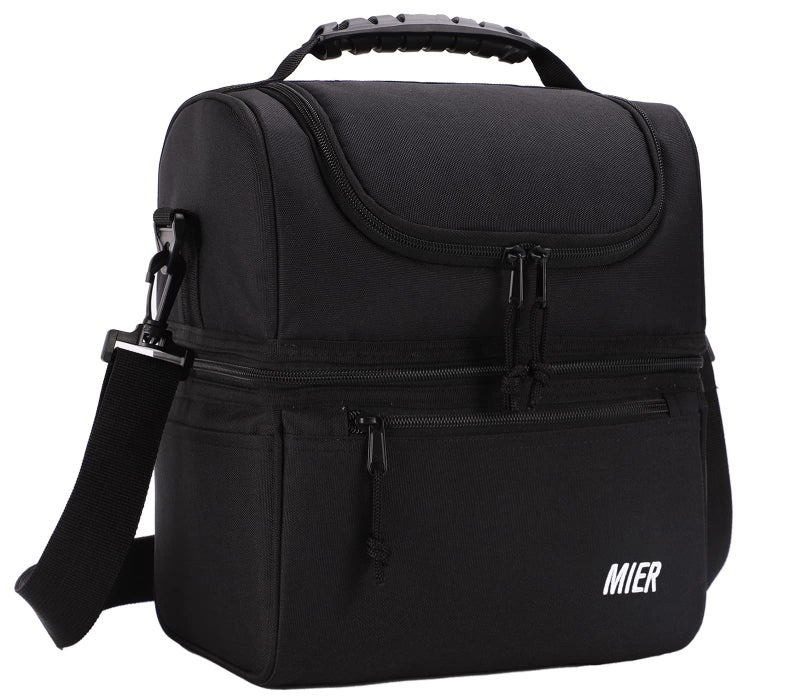 MIER 2 Compartment Lunch Bag for Men Women Leakproof Insulated Cooler Bag for Work Black