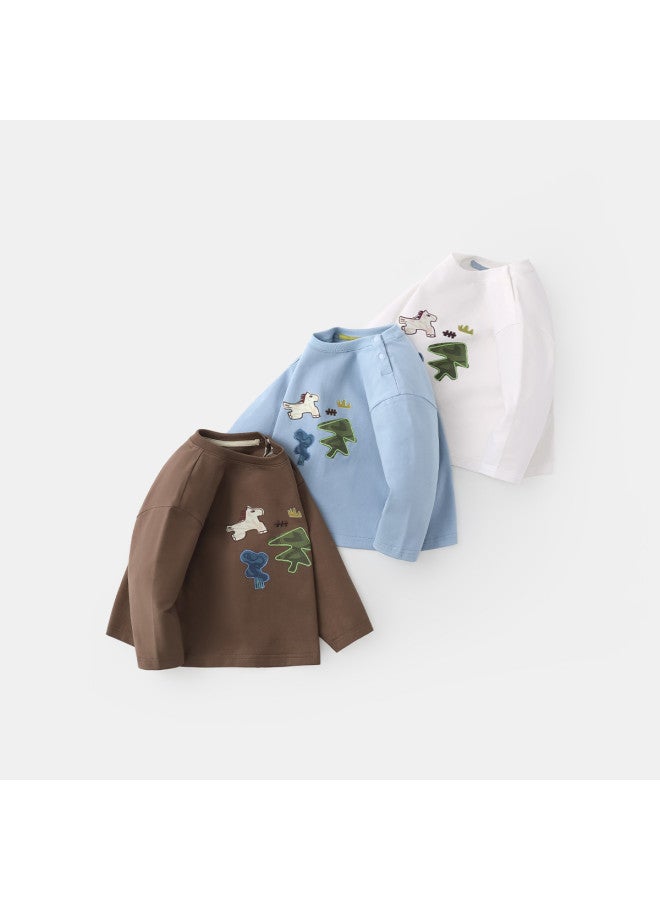 Versatile Solid Color] Boys' T-shirt Long Sleeve Spring/autumn Style Baby Top Children's 2025 Inner Wear Girls - Image 4