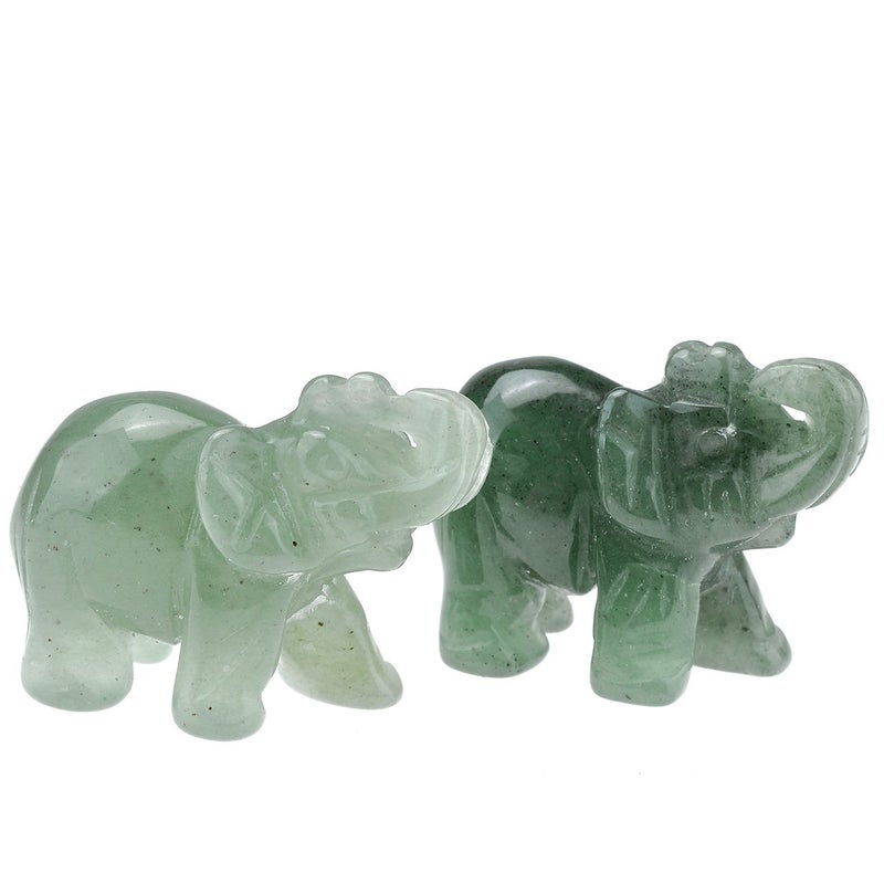 Jovivi 2 Pcs Natural Carved Healing Gemstones Crystal Elephant Figurines Statues 15 Home Room Decor Desk Decoration Christmas Ornaments in Gift Box  Green Aventurine