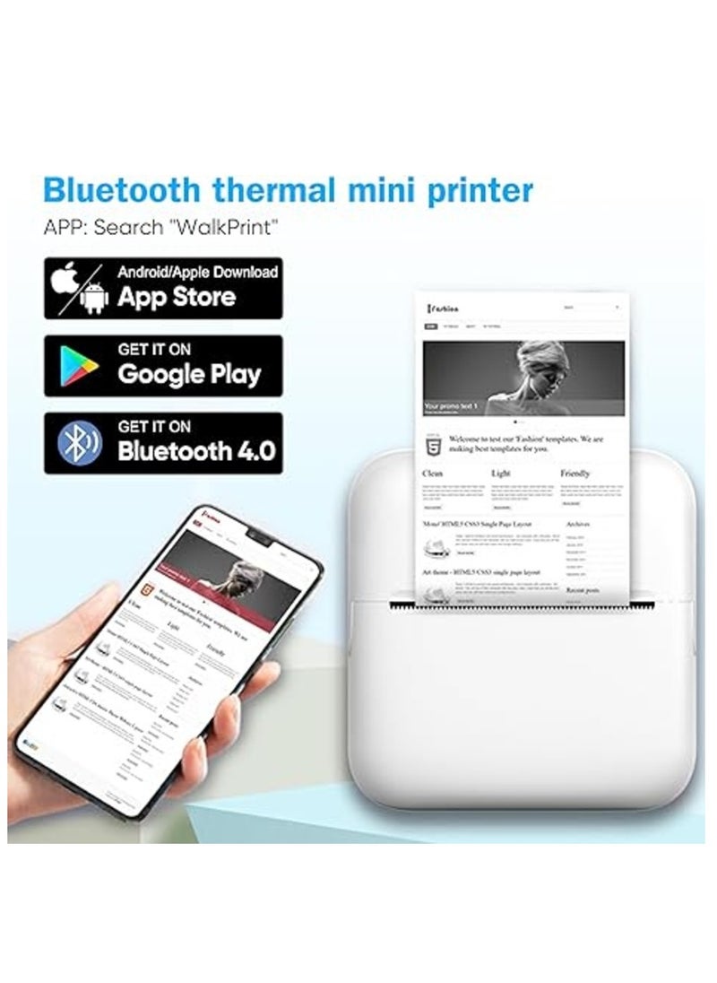 Generic - Mini Portable Printer, Print Pod, Bluetooth Smart Pocket Inkless Thermal with Roll Papers for Journal/DIY Scrapbook/Travel/Notes/Lists/Label/Memo Receipt Printer for iOS & Android - Image 1