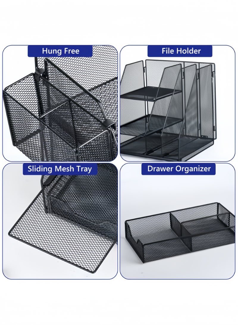 Desk Organizer, File Organizer for Desk with 2-Tier Paper Letter Tray, Drawer and 2 Pen Holder, Mesh Desktop Organization with Magazine Holder for Office Supplies - Image 4