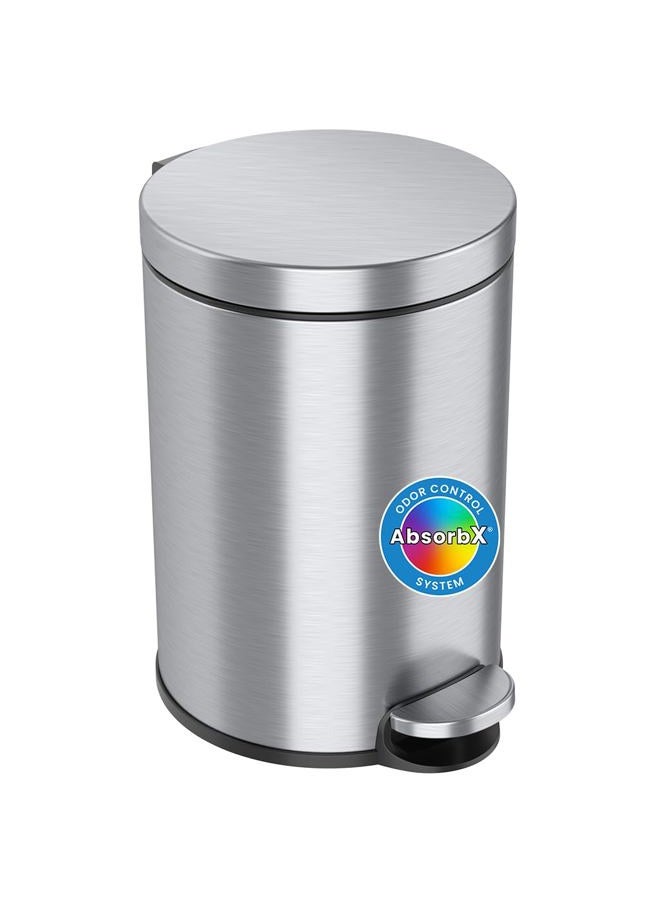 iTouchless SoftStep 3.2 Gallon Slim Bathroom Trash Can with Odor Filter & Removable Inner Bucket, Stainless Steel, 12 Liter Small Round Step Pedal Garbage Bin for Bedroom, Home, Office Cubicle - Image 1
