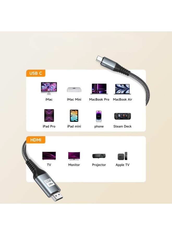 كابل محول USB-C إلى HDMI – بطول 0.5 متر – يدعم دقة 4K – تصميم مضفر متين – متوافق مع اللابتوبات والهواتف والأجهزة اللوحية - Image 3