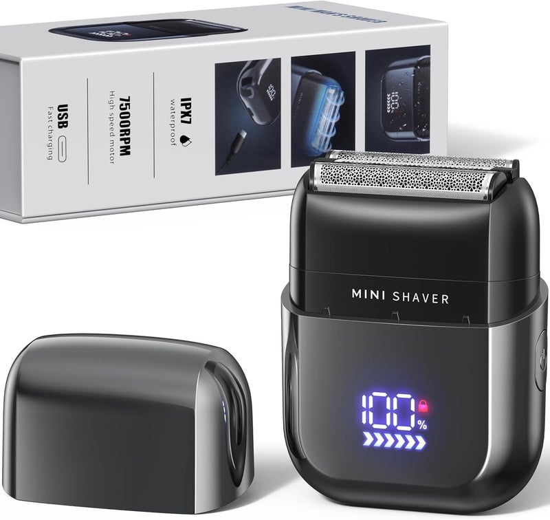 Telfun Mini Electric Foil Shavers for Men, Portable Men's Travel Facial Hair Groomer, USB-C Electric Beard Shaver with Full Body Waterproof & Big LED Display, Close Face Shaver for Head, Beard, & Neck - Image 1