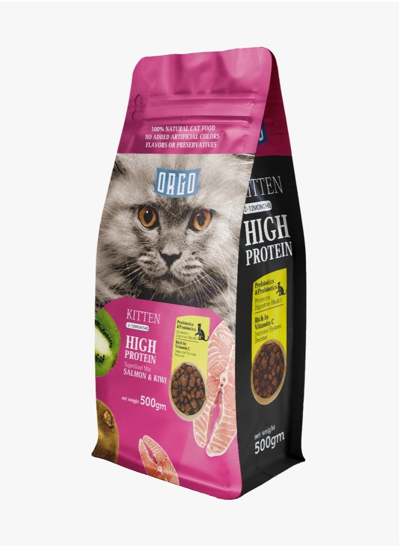 Orgo - Dry Food with Salmon & Kiwi for Adult Cats (1+ Years) 500gm - Image 1