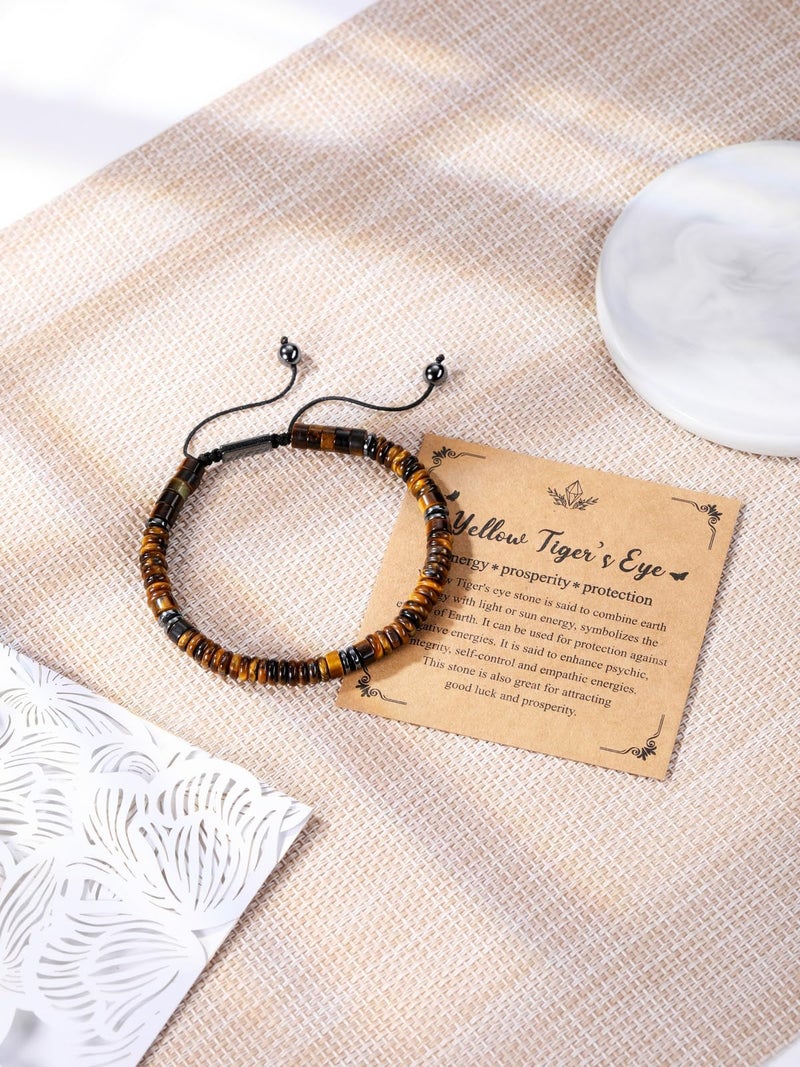 Jovivi Healing Crystal Bracelet for Men Hematite Tiger Eye Gemstone Beaded Bracelets Adjustable Protection Crystals Natural Stone Beads Bracelet for Men Women Anxiety Relief - Image 2