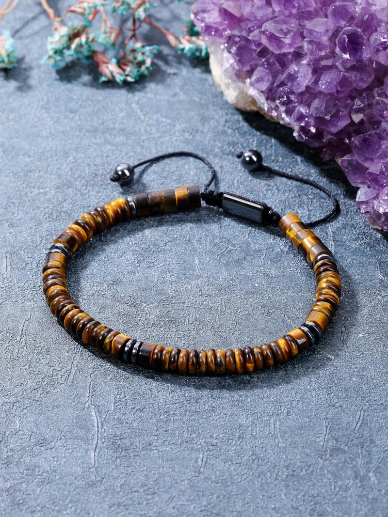 Jovivi Healing Crystal Bracelet for Men Hematite Tiger Eye Gemstone Beaded Bracelets Adjustable Protection Crystals Natural Stone Beads Bracelet for Men Women Anxiety Relief - Image 3