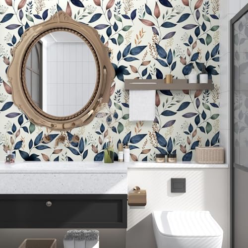 Fvlow Navy Leaf Peel and Stick Wallpaper Floral Wallpaper 17.4" x 118" Dark Blue Leaf Contact Paper Navy Vinyl Wrap Easily Peel Off Self-Adhesive Wall Paper for Bedroom Kitchen Cabinet Bathroom - Image 3