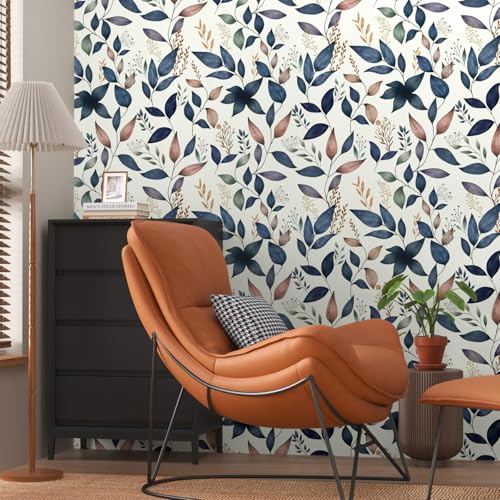 Fvlow Navy Leaf Peel and Stick Wallpaper Floral Wallpaper 17.4" x 118" Dark Blue Leaf Contact Paper Navy Vinyl Wrap Easily Peel Off Self-Adhesive Wall Paper for Bedroom Kitchen Cabinet Bathroom - Image 2
