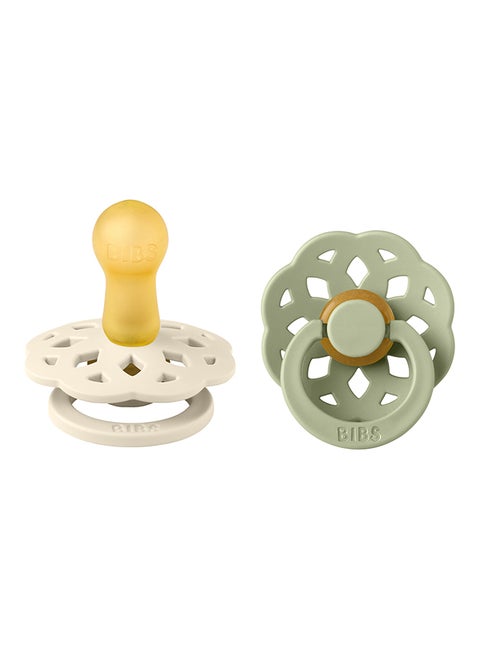 Baby Pacifier Boheme, Made with Natural Rubber Latex, Round Nipple, Mouth Skin Sensitive, Soft, Flexible, For Babies 6 Months and Above, BPA-free, Ivory/ Sage Colour, Pack of 2, Size 2