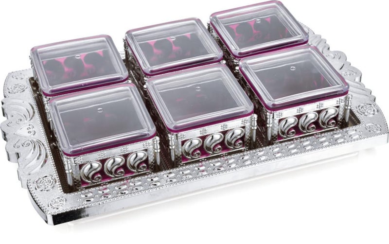 sunlife Exclusive Dry Fruit Tray For Serving Storage Of Dry Fruit Chocolates Spices EyeCatching Gift Box for Every Occasion Pink 6 Bowls With Tray - Image 1