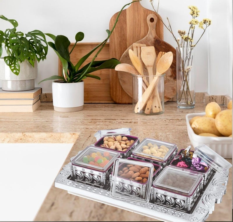 sunlife Exclusive Dry Fruit Tray For Serving Storage Of Dry Fruit Chocolates Spices EyeCatching Gift Box for Every Occasion Pink 6 Bowls With Tray - Image 4
