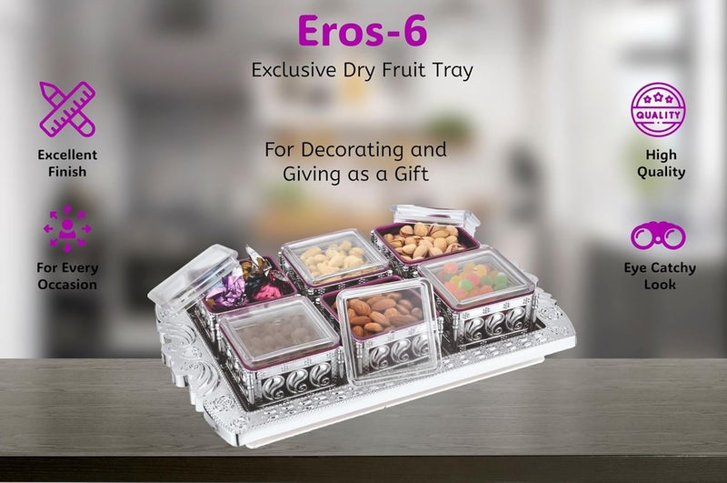 sunlife Exclusive Dry Fruit Tray For Serving Storage Of Dry Fruit Chocolates Spices EyeCatching Gift Box for Every Occasion Pink 6 Bowls With Tray - Image 5