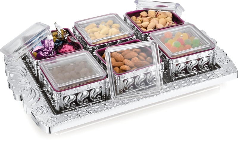 sunlife Exclusive Dry Fruit Tray For Serving Storage Of Dry Fruit Chocolates Spices EyeCatching Gift Box for Every Occasion Pink 6 Bowls With Tray - Image 2