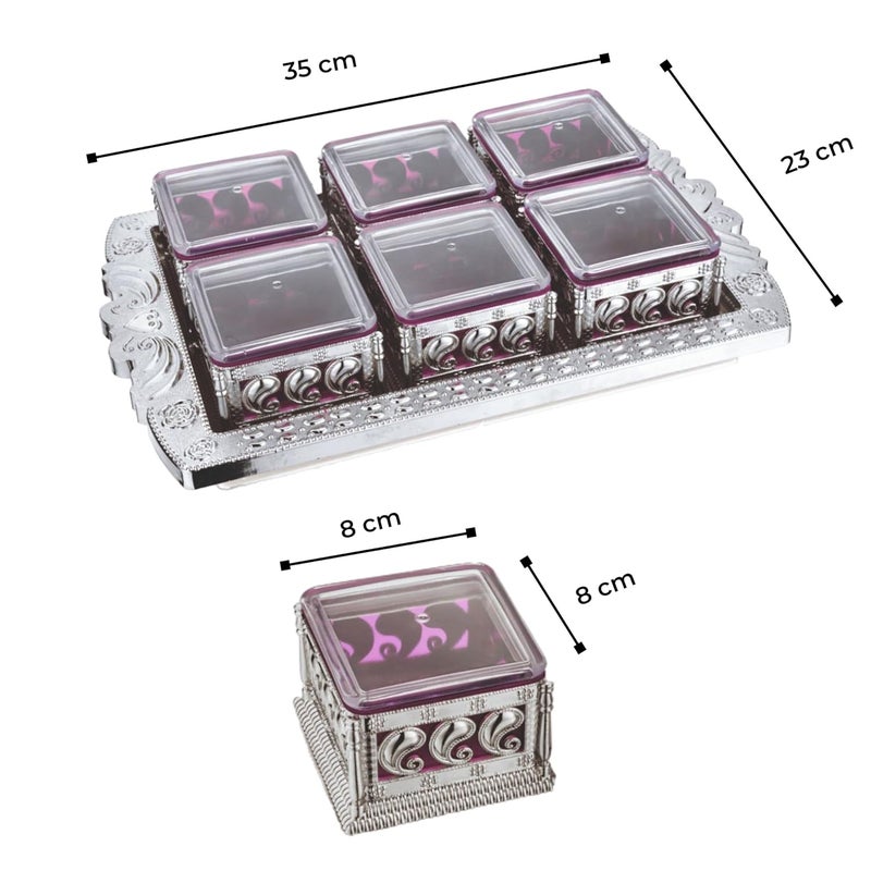 sunlife Exclusive Dry Fruit Tray For Serving Storage Of Dry Fruit Chocolates Spices EyeCatching Gift Box for Every Occasion Pink 6 Bowls With Tray - Image 3