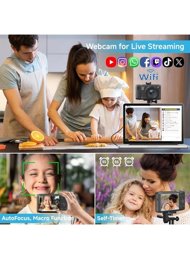 Makrystorm 5K Digital camera, 72MP CCD autofocus camera, WiFi supported video recording camera, suitable for YouTube video creation, equipped with 128GB storage card and flash - the ideal choice for content creators - Image 4