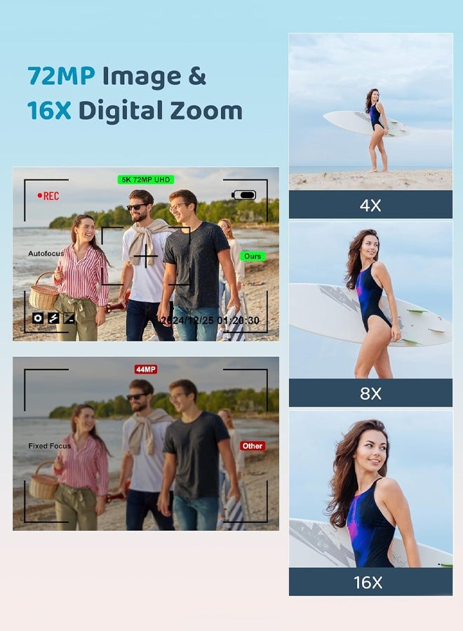 Makrystorm 5K Digital camera, 72MP CCD autofocus camera, WiFi supported video recording camera, suitable for YouTube video creation, equipped with 128GB storage card and flash - the ideal choice for content creators - Image 3