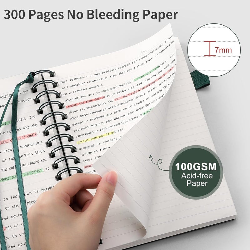 دفتر B5 مسطر بقواعد جامعية، مفكرة حلزونية 150 ورقة/300 صفحة، 100 جرام، غلاف PVC، ملاحظات لاصقة، جيب، حلقة قلم، مسطرة، علامة كتاب، دفتر مسطر للرجال والنساء للكتابة، 19 × 25.8 سم، أخضر - Image 3