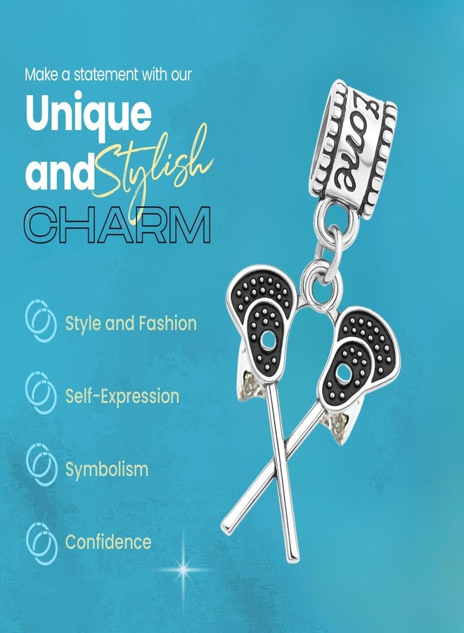 Sportybella Lacrosse Charm Bead - Crossed Sticks Pendant Compatible with Pandora, Biagi, Chamilia, Troll, European Bracelets - Stainless Steel Gift for Players, Coaches, Fans, Team Jewelry - Image 4