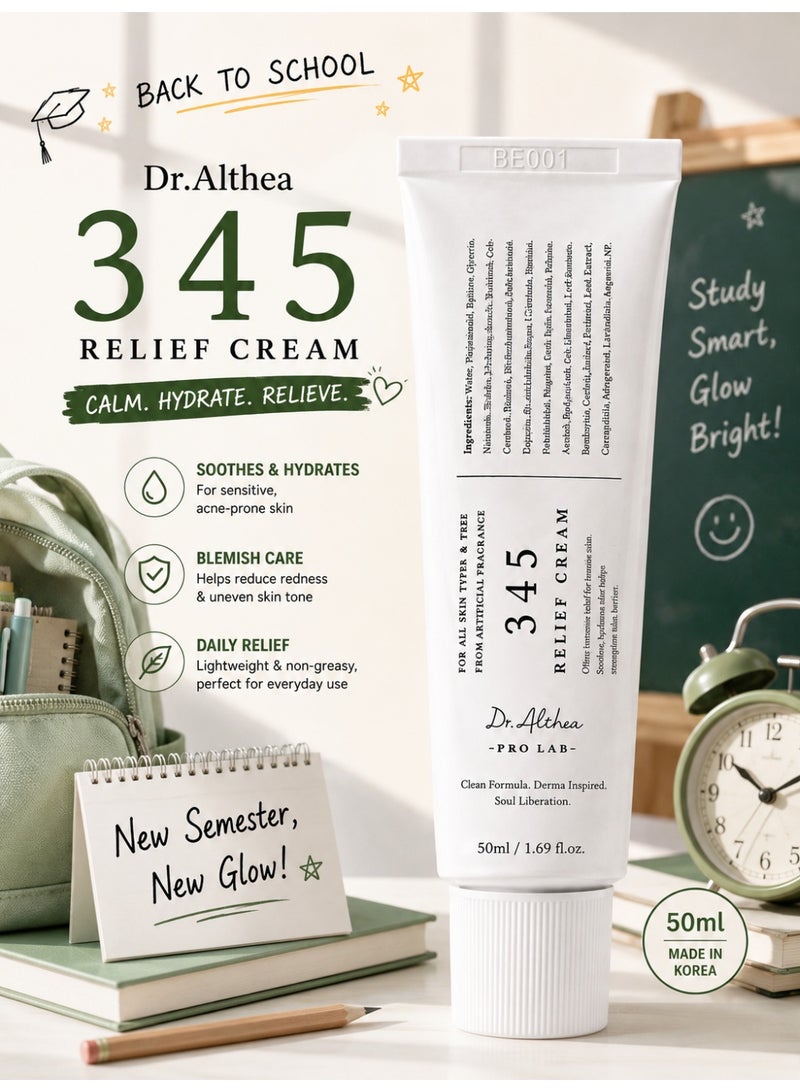 Dr.Althea 345 Relief Cream - Soothing Face Moisturizer with Niacinamide & Panthenol | Blemish Care, Hydration & Redness Relief | Vegan Korean Skincare for All Skin Types | 50ml - Image 1