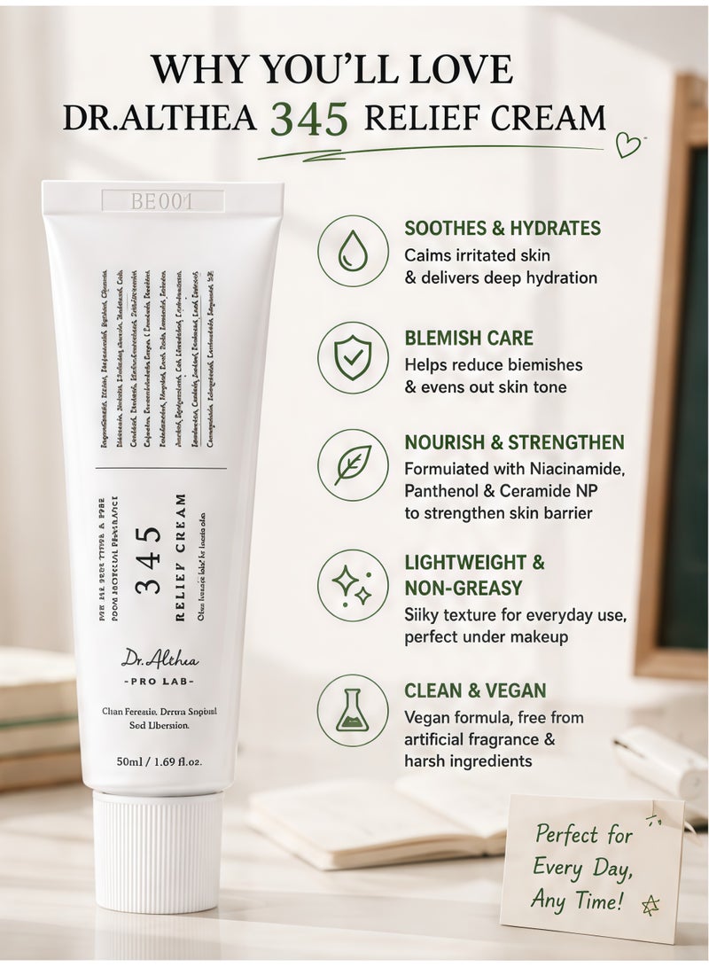 Dr.Althea 345 Relief Cream - Soothing Face Moisturizer with Niacinamide & Panthenol | Blemish Care, Hydration & Redness Relief | Vegan Korean Skincare for All Skin Types | 50ml - Image 3