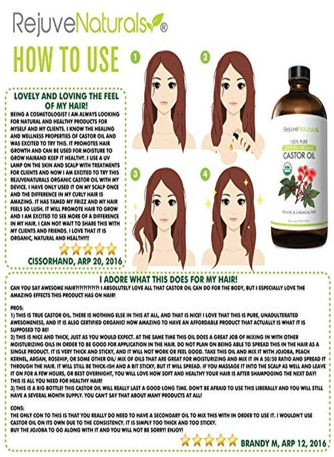 RejuveNaturals - Oil (16Oz Glass Bottle) Usda Certified Organic, 100% Pure, Cold Pressed, Hexane Free. Boost Hair Growth For Hair, Eyelashes & Eyebrows. Natural Dry Skin Moisturizer By Rejuvenaturals - Image 1