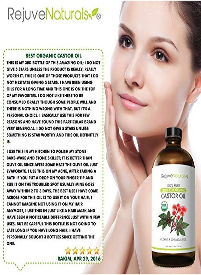 RejuveNaturals - Oil (16Oz Glass Bottle) Usda Certified Organic, 100% Pure, Cold Pressed, Hexane Free. Boost Hair Growth For Hair, Eyelashes & Eyebrows. Natural Dry Skin Moisturizer By Rejuvenaturals - Image 1