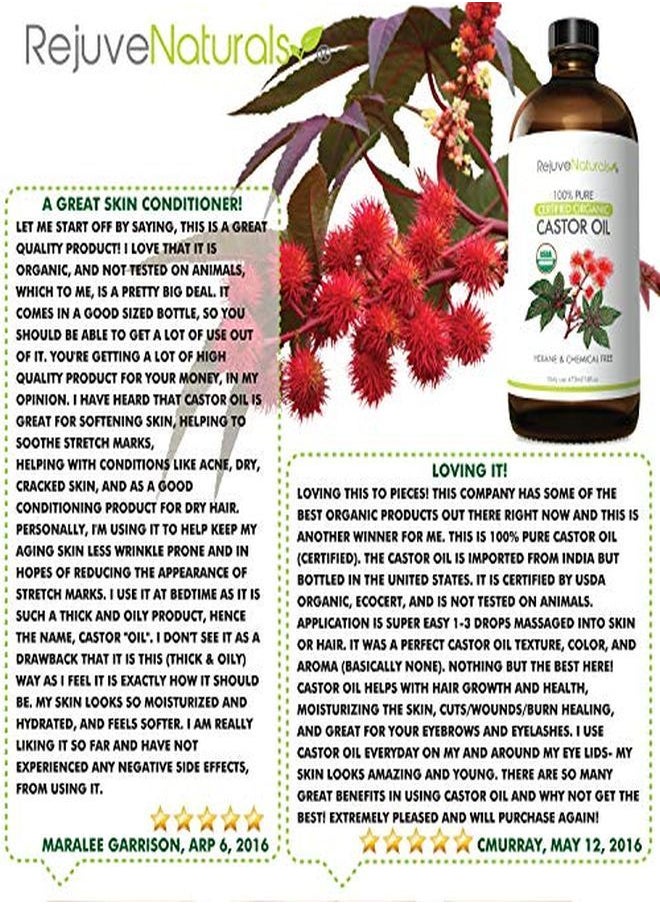 RejuveNaturals - Oil (16Oz Glass Bottle) Usda Certified Organic, 100% Pure, Cold Pressed, Hexane Free. Boost Hair Growth For Hair, Eyelashes & Eyebrows. Natural Dry Skin Moisturizer By Rejuvenaturals - Image 1