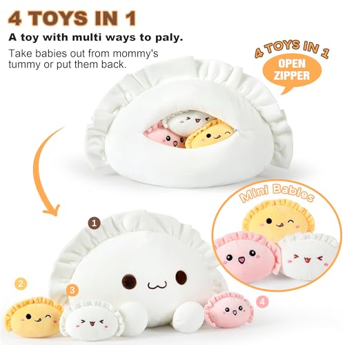 Ditucu Cute Pierogi Pillow Dumpling Plush Mommy 14 inch with 3 Littles 4 inch Family Food Shaped Stuffed Animal Plushies Toys Gifts for Kids - Image 5