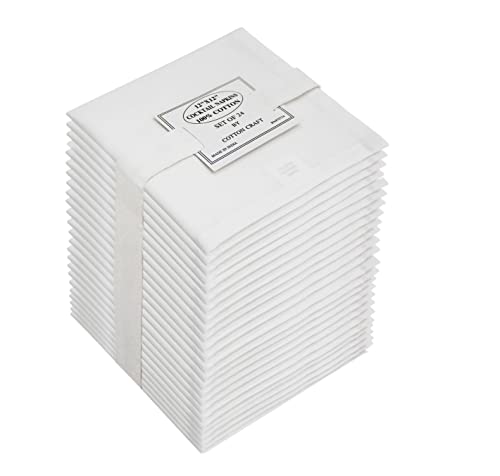 COTTON CRAFT Cocktail Napkins - 24 Pack - Happy Hour Drink Beverage Bar Party Holiday Dessert Celebration Event Gift Luncheon Brunch Dinner - Premium Cotton Cloth Reusable Washable - 12x12 - White - Image 1