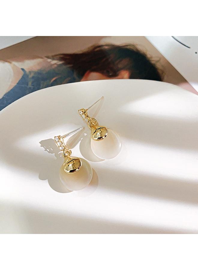 Silver Needle Real Gold Electroplated Zircon Pearl Bow Earrings Light Luxury High Sense Internet Celebrity Fashion Elegant Earrings 