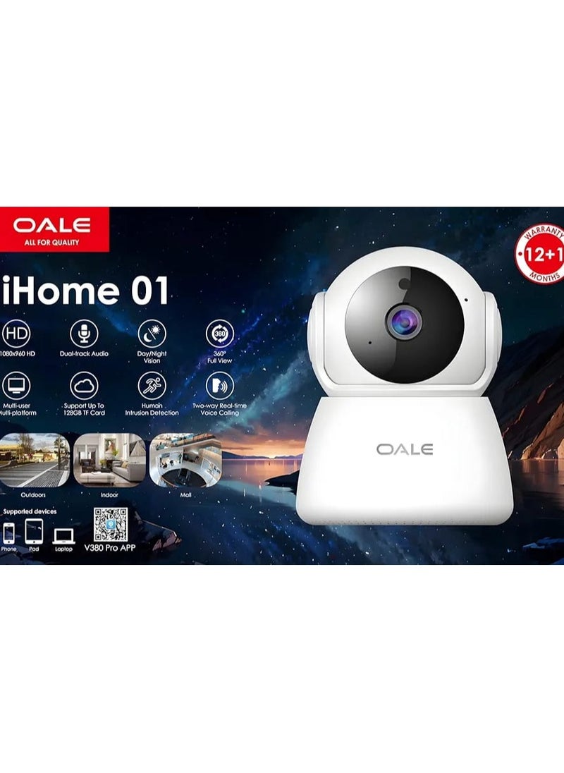 Generic Home Security Camera with Night Vision, 960P HD, for home or outdoor, dual-track audio, SD card storage, motion detection, 360° full-view, white  - Image 4