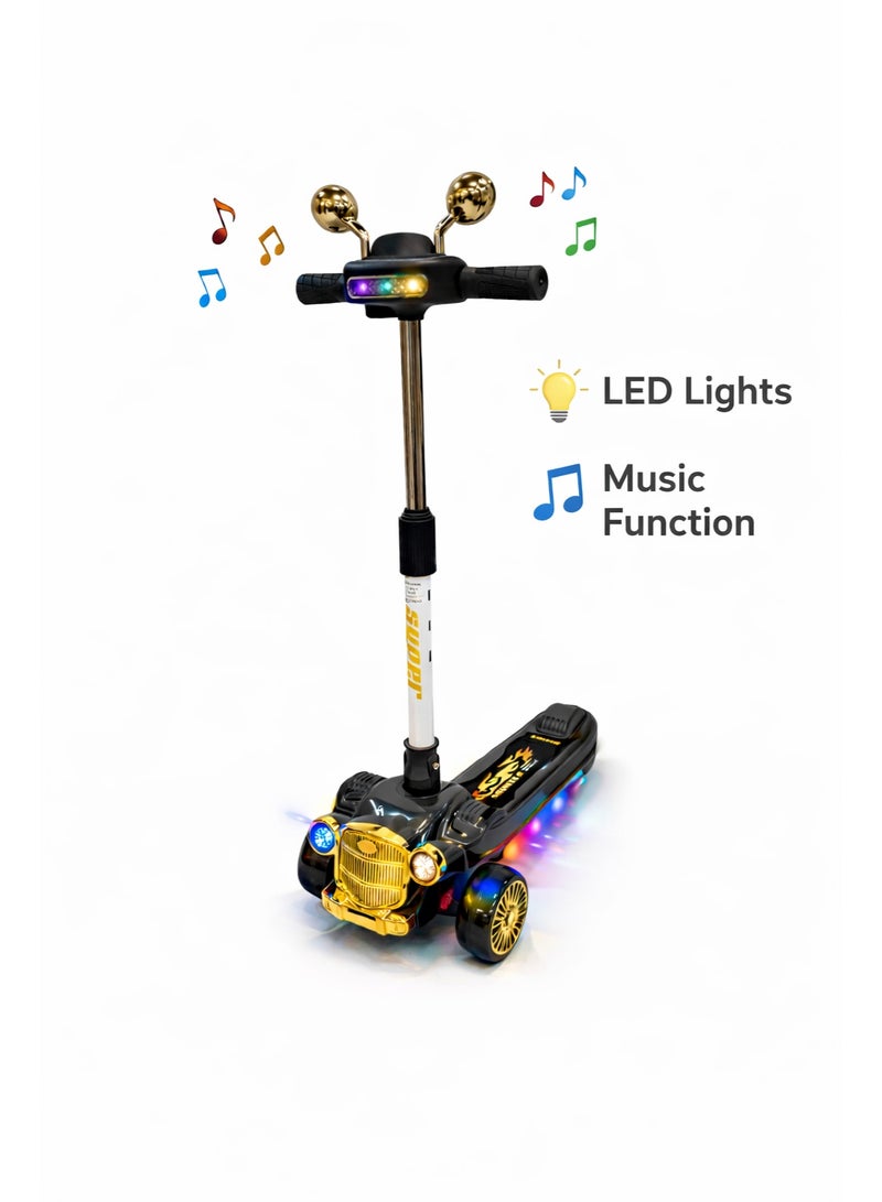 Kids 3-Wheel Scooter with LED Lights & Music – Adjustable Height Steering Scooter for Children – Strong Build with Rear Brake - Image 3