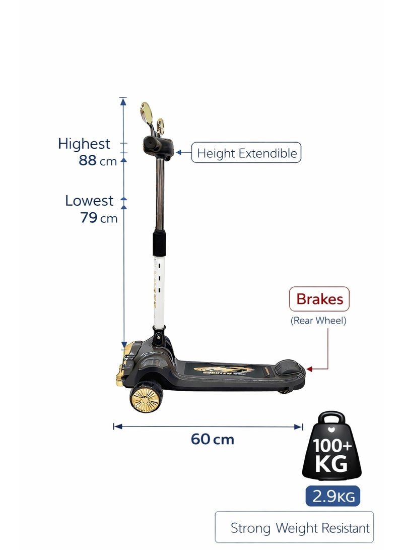 Kids 3-Wheel Scooter with LED Lights & Music – Adjustable Height Steering Scooter for Children – Strong Build with Rear Brake - Image 4