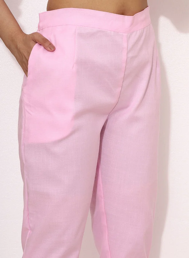 ISHIN Floral Embroidered Round Neck Three-Quarter Sleeves Thread Work Kurta Set