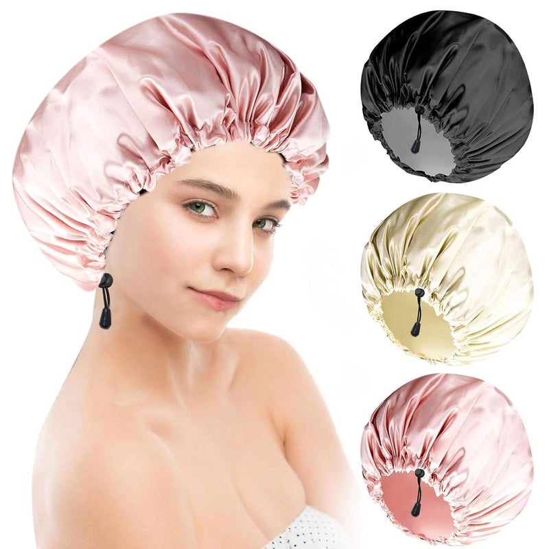 RAMNATH IMPEX RAMNATH ShoWer Cap For Women Men 3PCS Shower Caps For Women Shower Cap Reusable Shower Cap Long Hair Bonnet Set For Kids With Black Gold Pink Bath Cap PinkBlue - Image 1