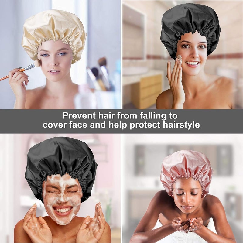 RAMNATH IMPEX RAMNATH ShoWer Cap For Women Men 3PCS Shower Caps For Women Shower Cap Reusable Shower Cap Long Hair Bonnet Set For Kids With Black Gold Pink Bath Cap PinkBlue - Image 3