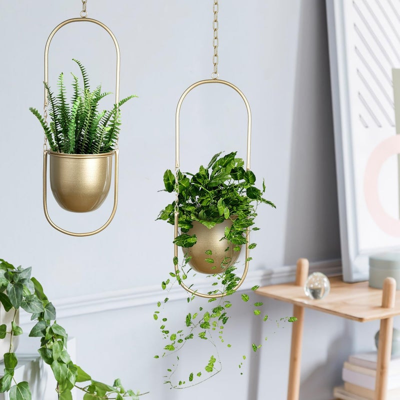 AceList Boho Hanging Planter for Indoor Plants - Set of 2 Gold Metal Wall Planter 5.7Inch with Hooks and Chins, Plant Hanger Decor for Window and Patio - Suitable for Hanging Plants Decor - Image 5
