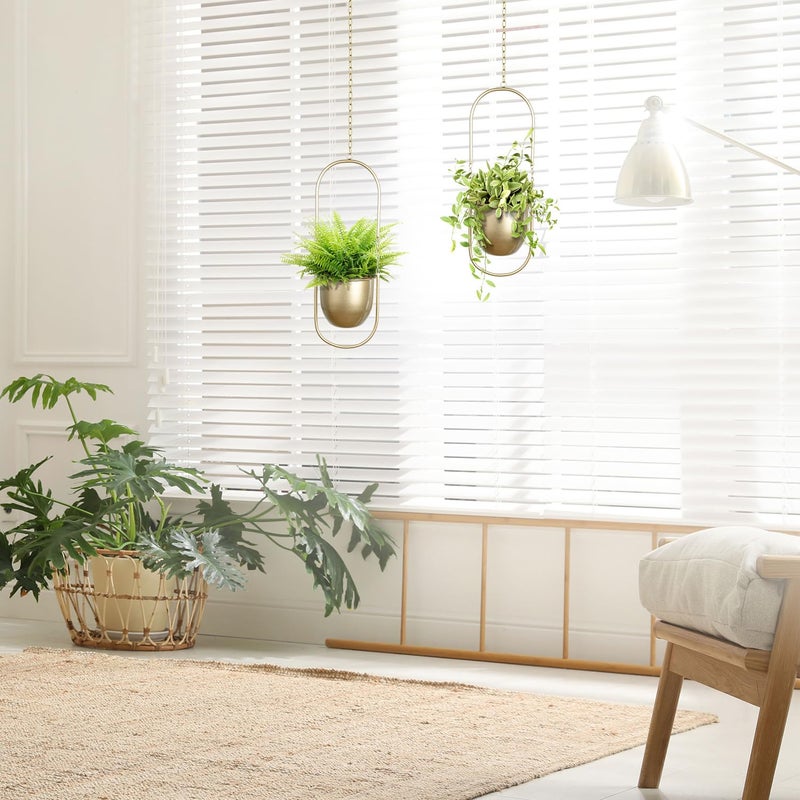AceList Boho Hanging Planter for Indoor Plants - Set of 2 Gold Metal Wall Planter 5.7Inch with Hooks and Chins, Plant Hanger Decor for Window and Patio - Suitable for Hanging Plants Decor - Image 4