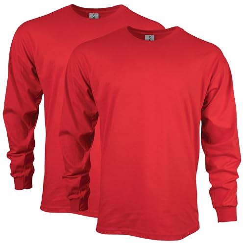Gildan Mens Ultra Cotton Long Sleeve TShirt Style G2400 Multipack Red 2Pack Small - Image 1