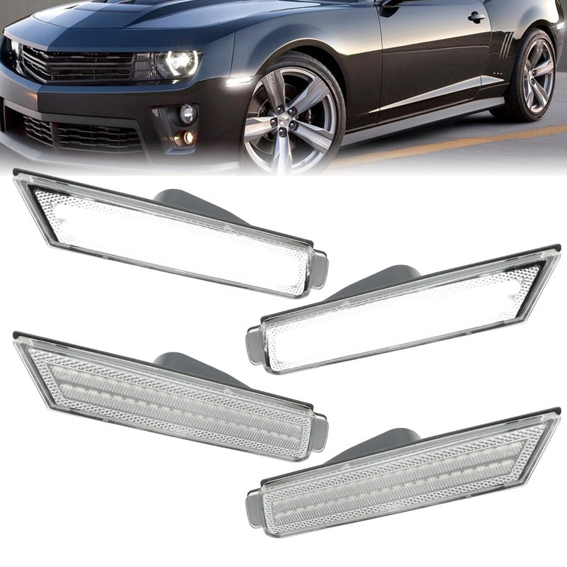 ROCCS 4PCS LED White Clear LED Side Marker Lights Compatible with 20102015 Chevy Camaro SSRSZL1LT Front Rear Bumper LED Sidemarker Signal Light Clear Lens - Image 2
