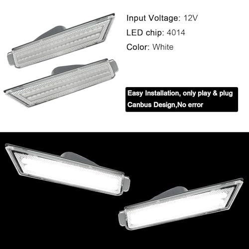 ROCCS 4PCS LED White Clear LED Side Marker Lights Compatible with 20102015 Chevy Camaro SSRSZL1LT Front Rear Bumper LED Sidemarker Signal Light Clear Lens - Image 3