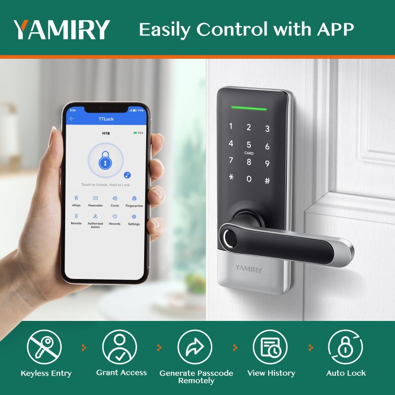 Yamiry Smart Door Lock, Yamiry Smart Door Handle, Biometric Fingerprint Door Lock, Keyless Entry Door Lock with Handle, Electronic Door Lock, Code Door Lock with Keypad - Image 3