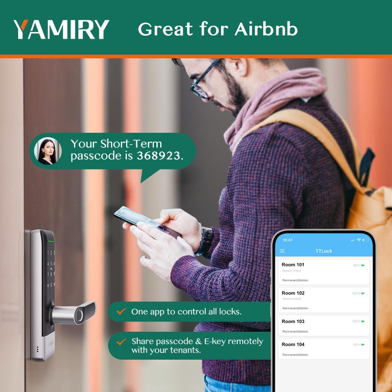 Yamiry Smart Door Lock, Yamiry Smart Door Handle, Biometric Fingerprint Door Lock, Keyless Entry Door Lock with Handle, Electronic Door Lock, Code Door Lock with Keypad - Image 5