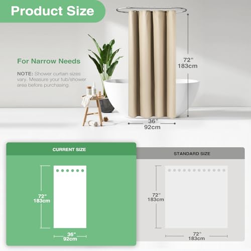 Dynamene Stall Fabric Shower Curtain - 36x72 Waffle Weave Weighted Cloth Shower Curtains for Bathroom, Neutral Heavy Duty Hotel Spa Luxury Bath Curtain Set with 6 Plastic Hooks,Beige/Khaki - Image 3