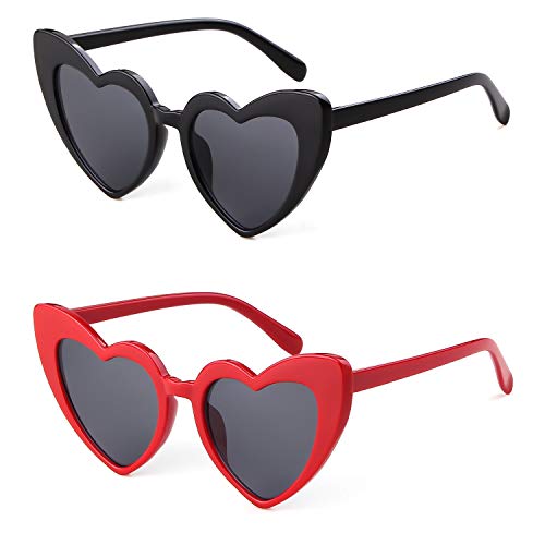 GIFIORE Heart Sunglasses Vintage Retro Oversized Cat Eye Heart Shaped Sun Glasses (2 Pack: Black & Red) - Image 1