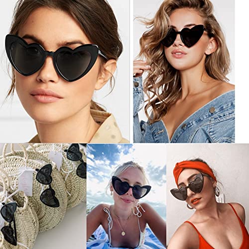 GIFIORE Heart Sunglasses Vintage Retro Oversized Cat Eye Heart Shaped Sun Glasses (2 Pack: Black & Red) - Image 2