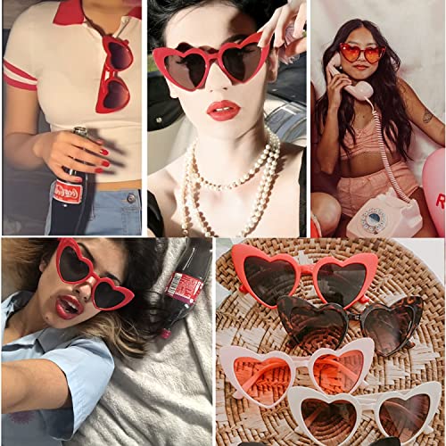 GIFIORE Heart Sunglasses Vintage Retro Oversized Cat Eye Heart Shaped Sun Glasses (2 Pack: Black & Red) - Image 3